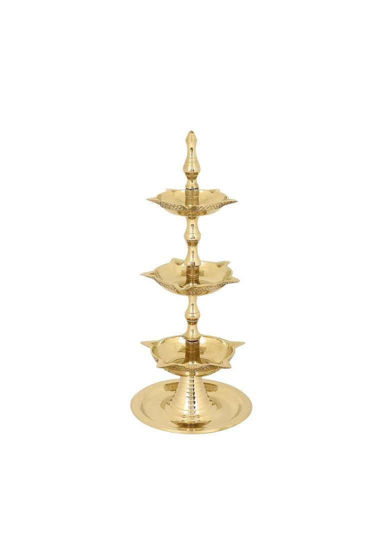 Satvik 3 Step Brass Kalash Kerala Diya Traditional Samai Oil Lamp for Home Temple Vastu Decor Diwali Pack of 1 - Indya