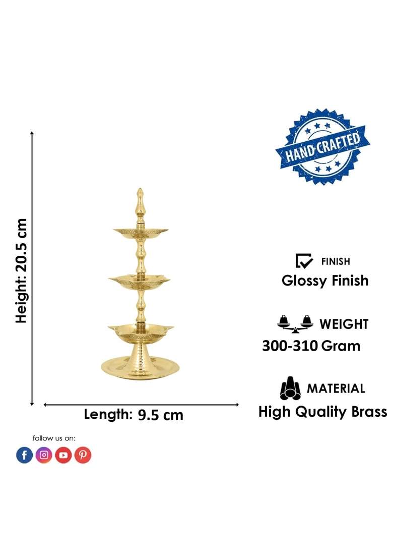 Satvik 3 Step Brass Kalash Kerala Diya Traditional Samai Oil Lamp for Home Temple Vastu Decor Diwali Pack of 1 - Indya