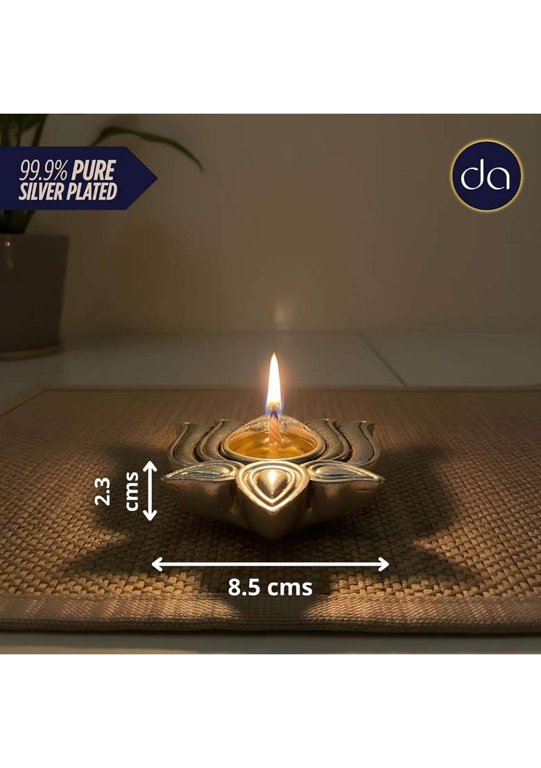 Dev Aastha 999 Pure Silver Plated Lotus Diyas for Pooja Set of 2 - Indya