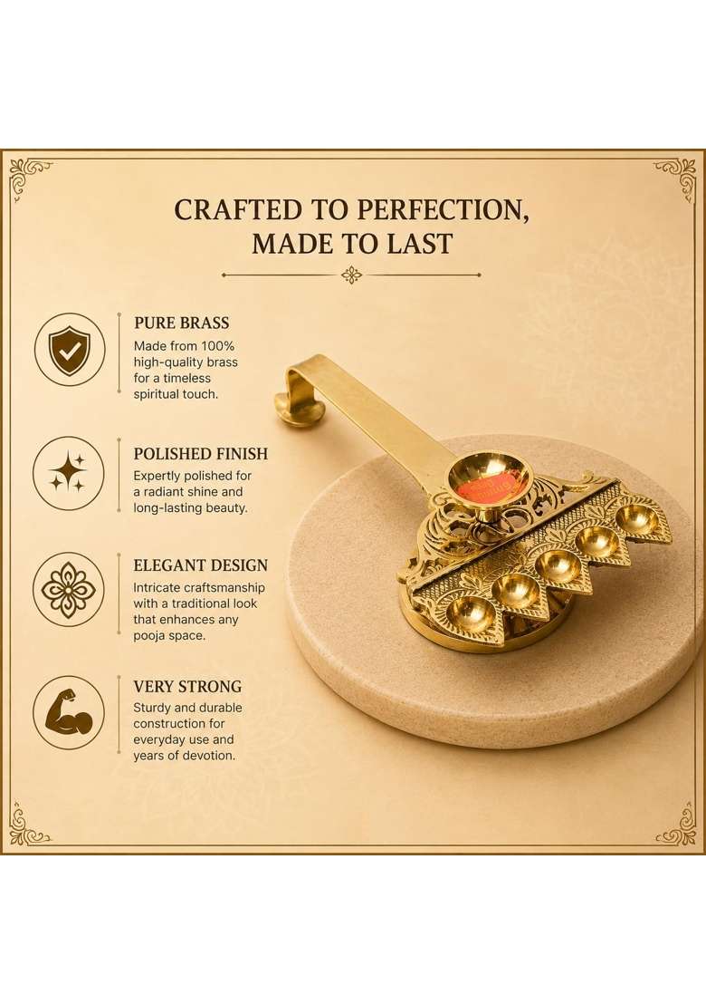 Bhimonee Decor Gold Pure Brass Panch Aarti Deep Traditional Pooja Diya for Mandir and Rituals - Indya