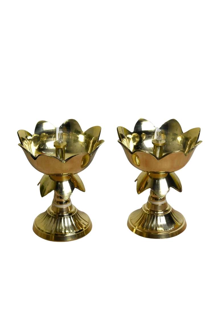 Neetu Arts Gold Pure Brass LED Bulb Light Kamal Design Electric Diya Pooja Deepak for Home Temple Decor - Indya