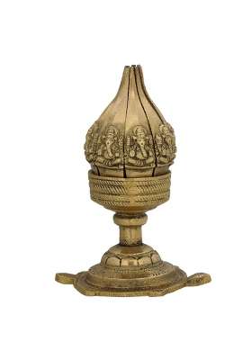 Fasherati Gold Indian Art Home Decor Ganesha Aarti Diya Oil Wick Brass Lamp Lotus Flower 4 Inch