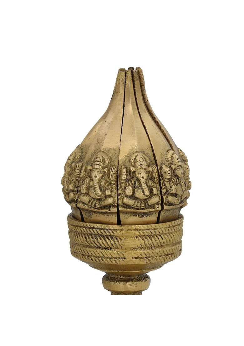 Fasherati Gold Indian Art Home Decor Ganesha Aarti Diya Oil Wick Brass Lamp Lotus Flower 4 Inch - Indya