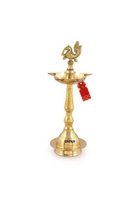 Uapan Brass Kerla Annam Kuthu Vilakku Akhand Diya Decorative Mahabarath Diya and Glass Oil Lamp Temple I Tea