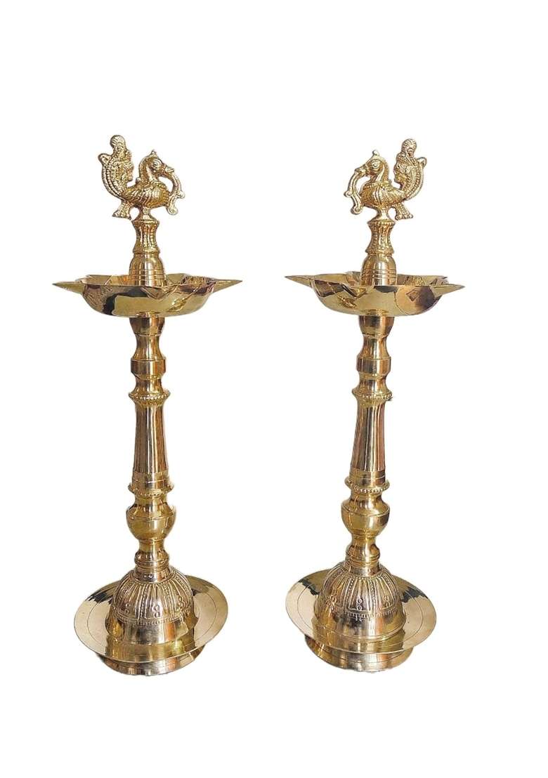 Sanskriti Decor Golden Premium Brass Diya Kerala Samai 18 Inch Traditional Oil Lamp Deepak Lamp Set of 2 - Indya