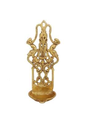 Kartique Gold Brass Peacock Wall Hanging Diya Oil Lamp for Pooja 11 Inch Tall