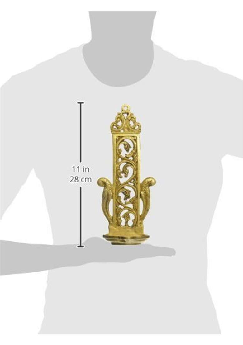 Kartique Gold Brass Peacock Wall Hanging Diya Oil Lamp for Pooja 11 Inch Tall - Indya