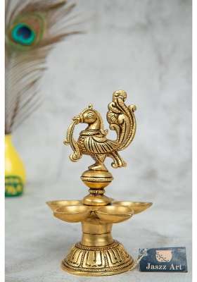 Jaszz Art Brass Peacock Diya 5 Point 5IN Tall 600 G Home Decor