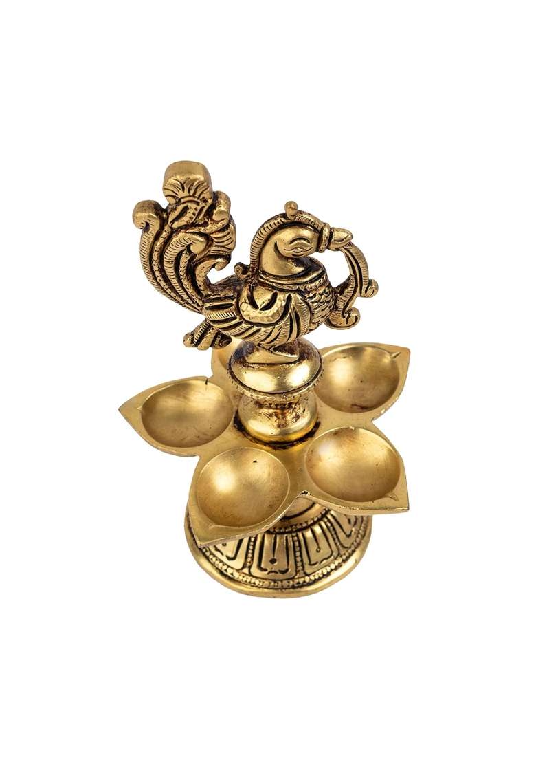 Jaszz Art Brass Peacock Diya 5 Point 5IN Tall 600 G Home Decor - Indya