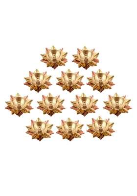 Collectible India Brass Diya for Puja Diyas Lamp Lotus Shape Deepak for Pooja Gift Set of 12