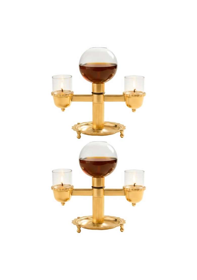 The Divine Tales Two Sided Pure Brass Akhand Diya for Puja with Borosilicate Glass Cover for Pooja Pack of 2 - Indya