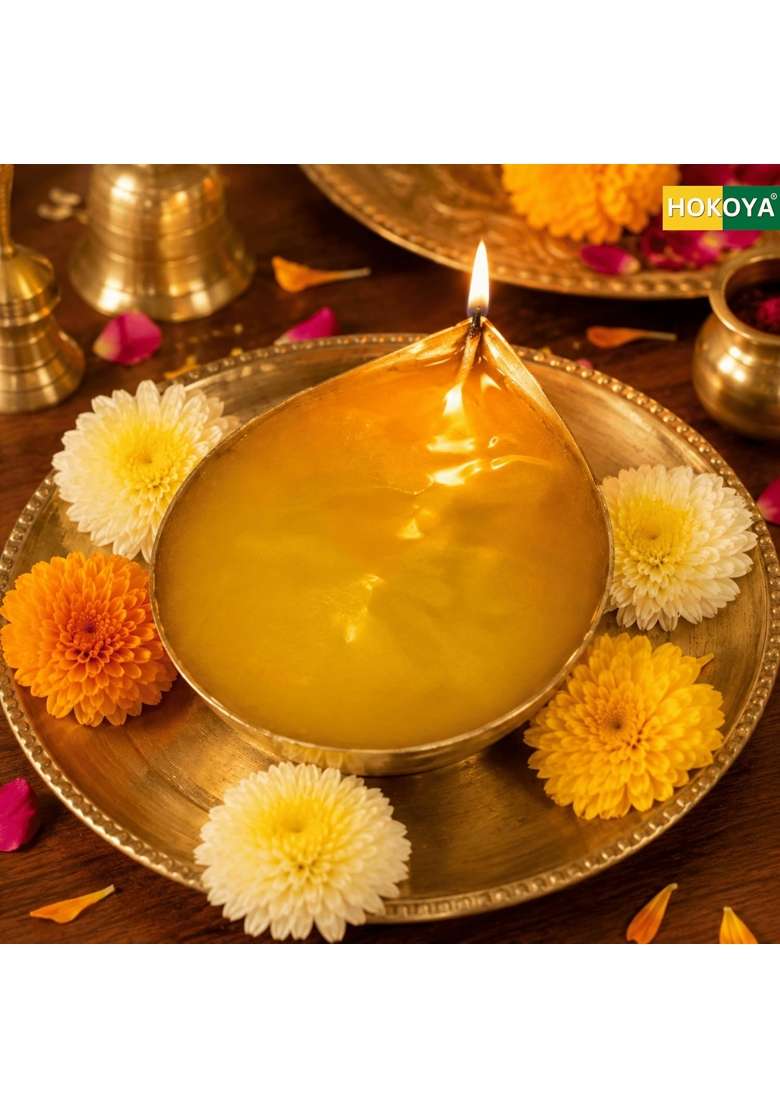 Hokoya Golden Pital Formal Diya Brass Puja Lamp 500 ML Set of 2 - Indya