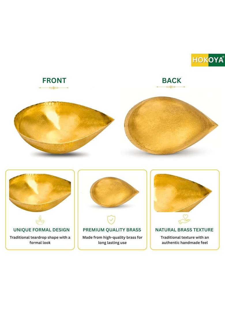 Hokoya Golden Pital Formal Diya Brass Puja Lamp 500 ML Set of 2 - Indya