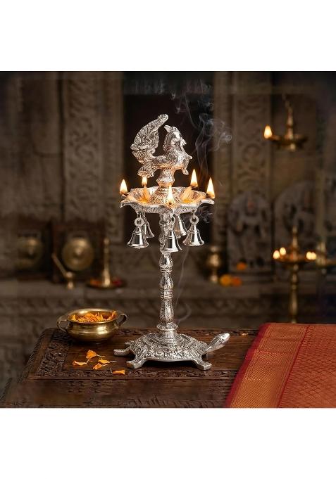 Brass Collection Peacock Samai with Tortoise Big Peacock Shape Panchmukhi Samai Diya