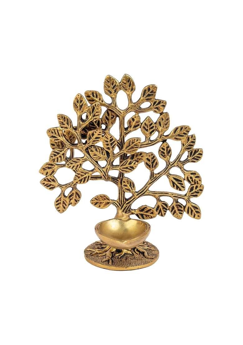 Jaszz Art Brass Tree Diya Oil Lamp 5 Point 9IN Tall 450 G Home Decor - Indya