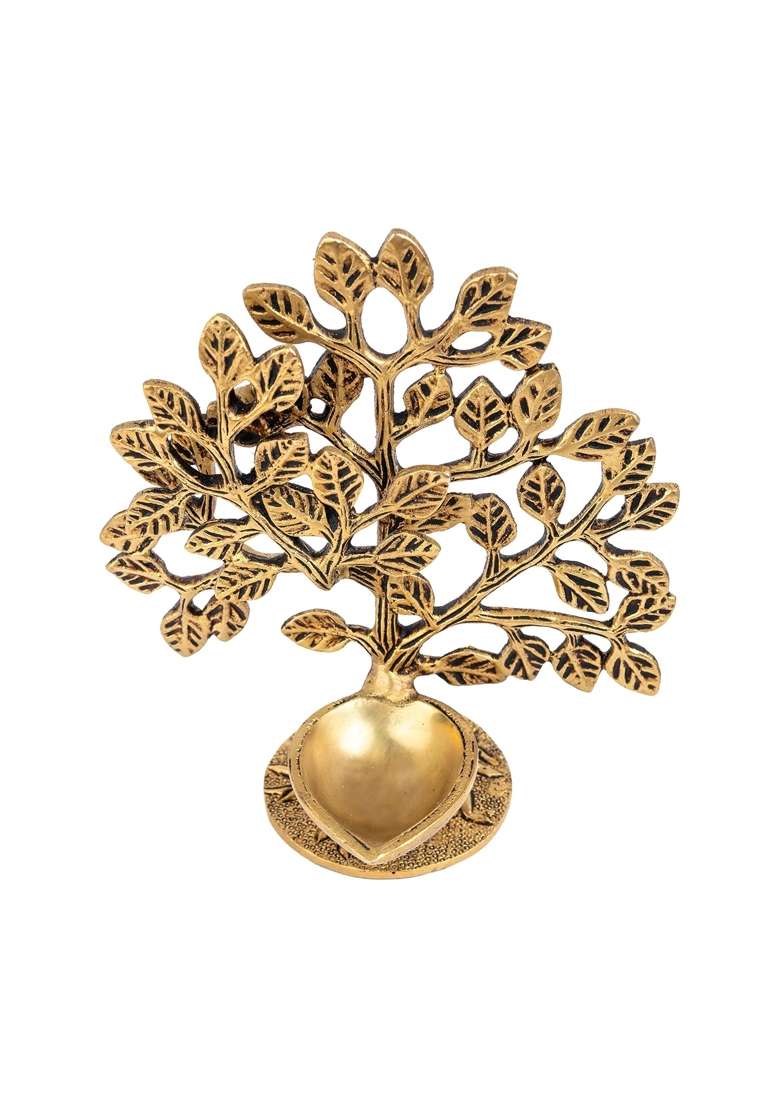 Jaszz Art Brass Tree Diya Oil Lamp 5 Point 9IN Tall 450 G Home Decor - Indya