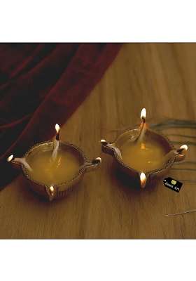 Jaszz Art Brass Pooja Diya Oil Lamp 3 Point 9IN Long 500 G Pack of 2