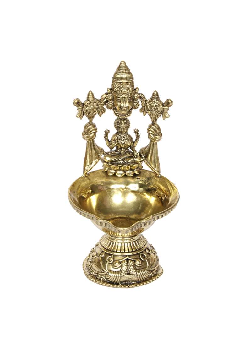 Artvarko Bronze Brass Tirupati Balaji with Goddess Lakshmi Diya Oil Lamp 5 and Half Inch - Indya