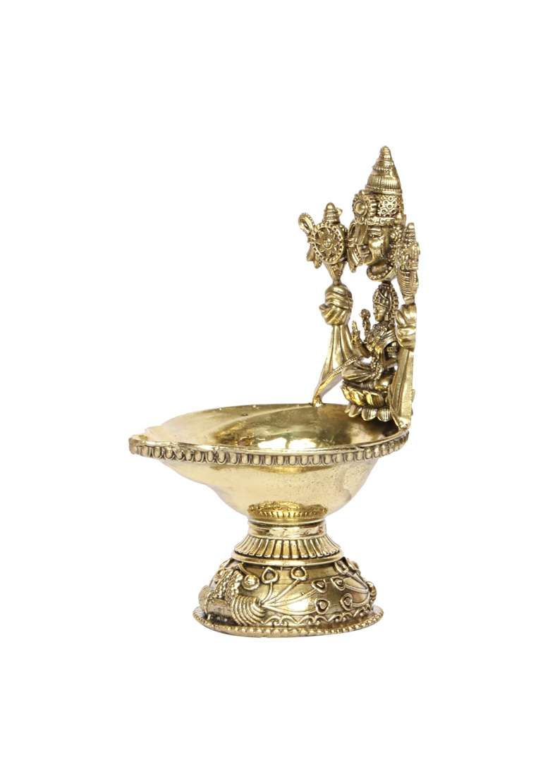 Artvarko Bronze Brass Tirupati Balaji with Goddess Lakshmi Diya Oil Lamp 5 and Half Inch - Indya