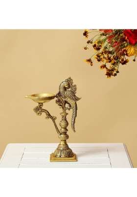 Jaszz Art Brass Parrot Diya with Handle 5 Point 1IN Long 600 G Home Decor