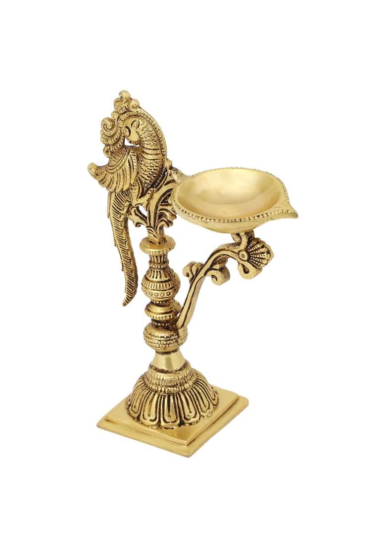 Jaszz Art Brass Parrot Diya with Handle 5 Point 1IN Long 600 G Home Decor - Indya