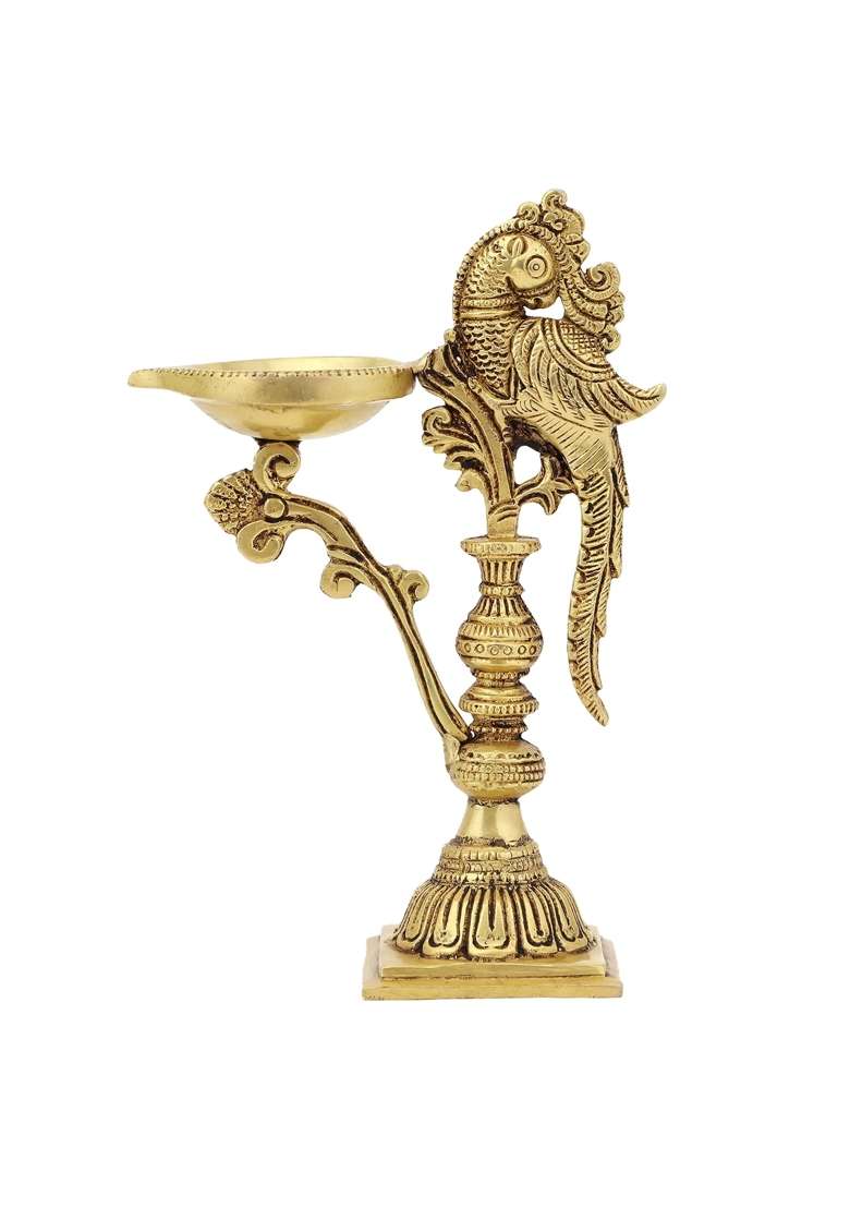 Jaszz Art Brass Parrot Diya with Handle 5 Point 1IN Long 600 G Home Decor - Indya