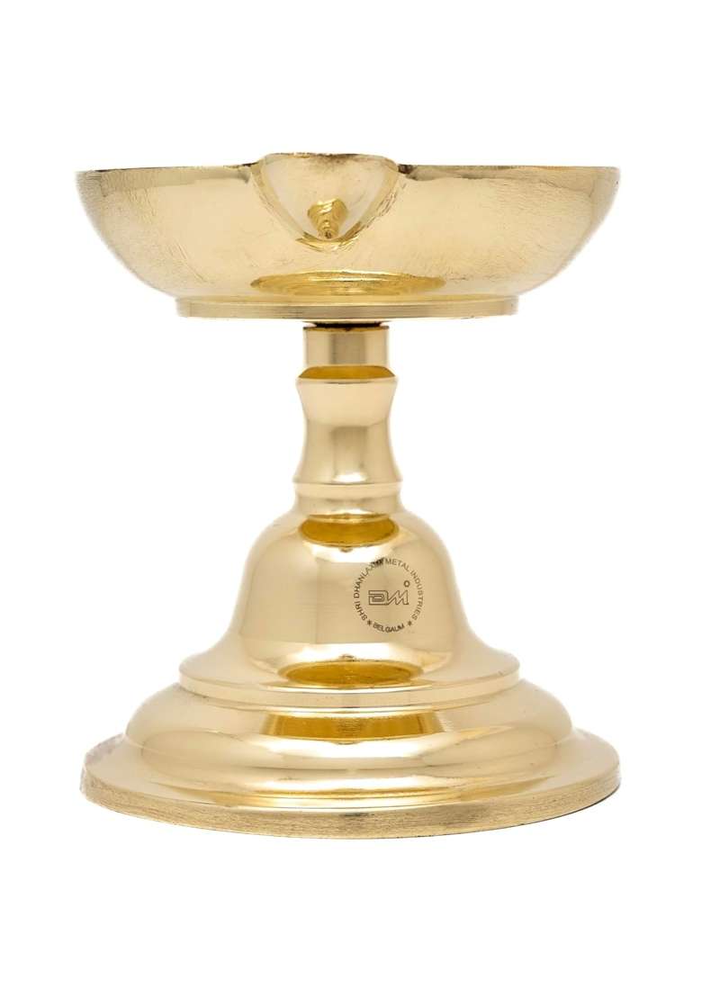 DMI Brass Panati Panti Diya with Stand Puja Oil Lamp Diameter 3 - Indya