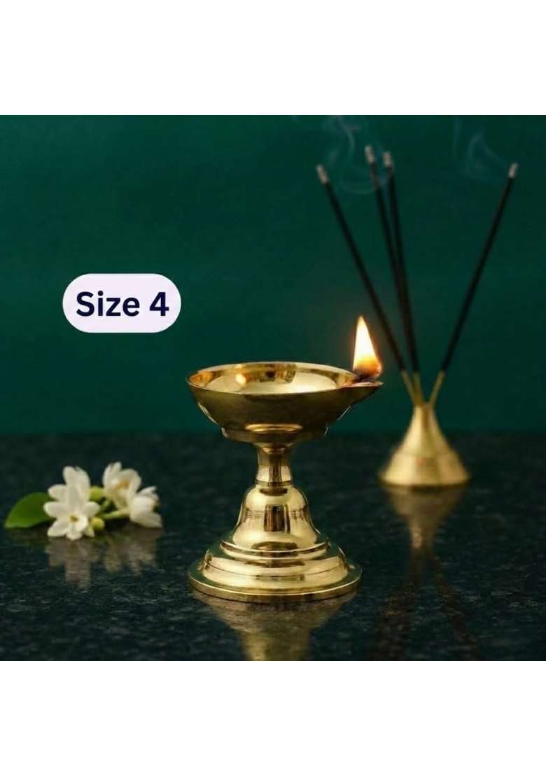 DMI Brass Panati Panti Diya with Stand Puja Oil Lamp Diameter 3 - Indya