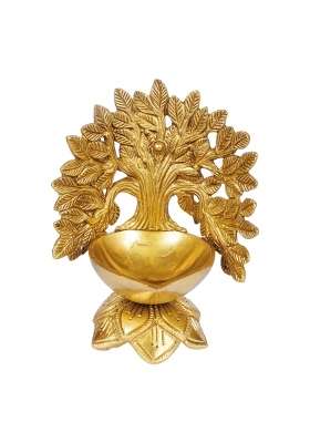 Artvarko Gold Brass Kalpavriksha Tree Diya on Lotus 5x4x6 Inches