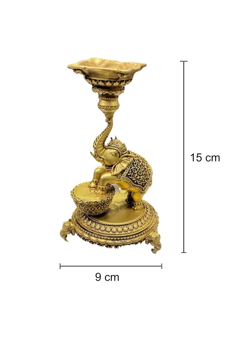 Gold SJL Exports Wax Casting Handcrafted Brass Elephant Diya Traditional Oil Lamp for Worship - Indya