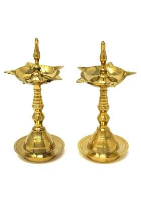 Hashcart Gold Brass Kerala Diya for Pooja Diwali Diya for Pooja Set of 2