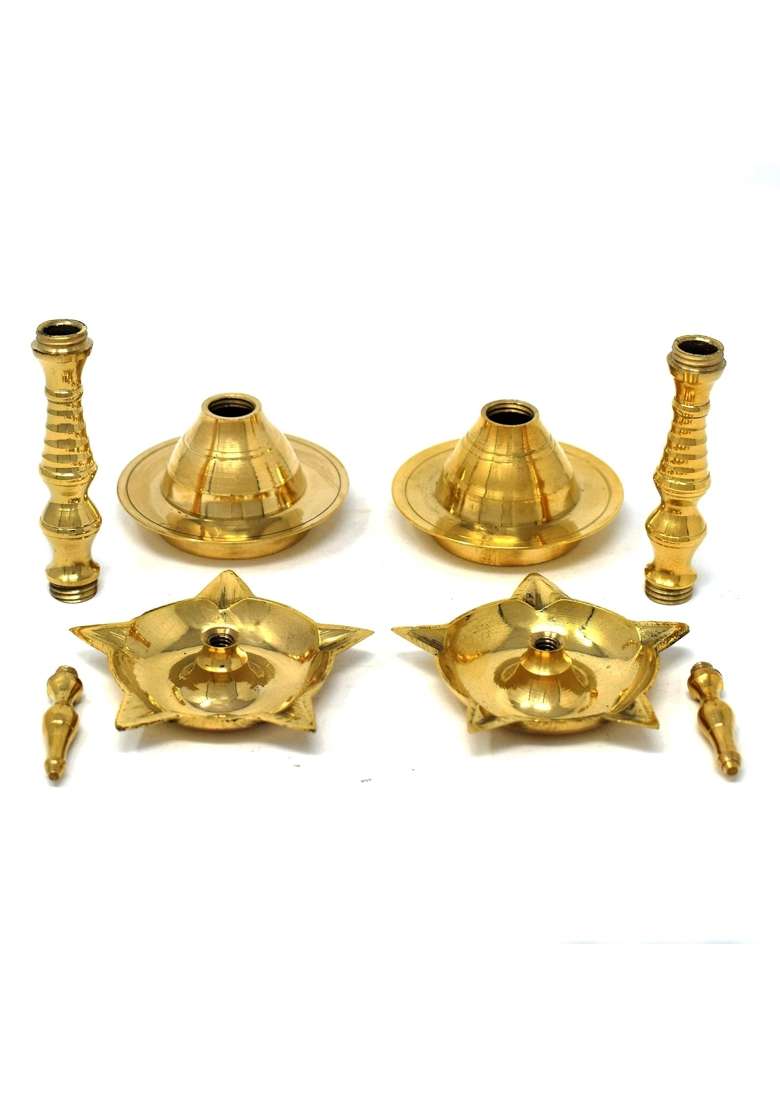 Hashcart Gold Brass Kerala Diya for Pooja Diwali Diya for Pooja Set of 2 - Indya