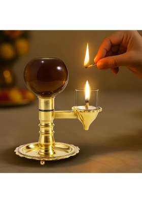 The Divine Tales Pure Brass Akhand Diya for Puja with Borosilicate Glass Cover for Pooja with Oil Pack of 1