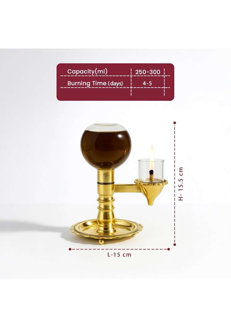 The Divine Tales Pure Brass Akhand Diya for Puja with Borosilicate Glass Cover for Pooja with Oil Pack of 1 - Indya