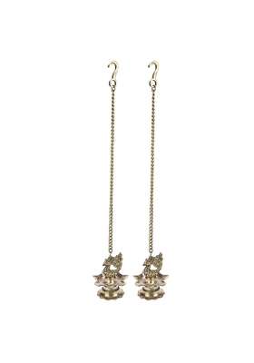 Artvarko Gold Brass Hanging Peacock Diya Pair with Chain Deepak Deepam Hanger Large Oil Lamp 16 Inches