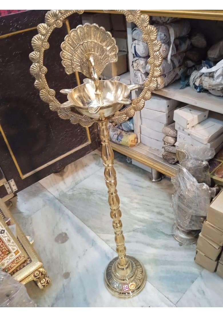 R and M Gold RM 3Ft Diya Dipak Candle Holder Stand Brass Material Design Floor Standing Diya 3Ft Height - Indya
