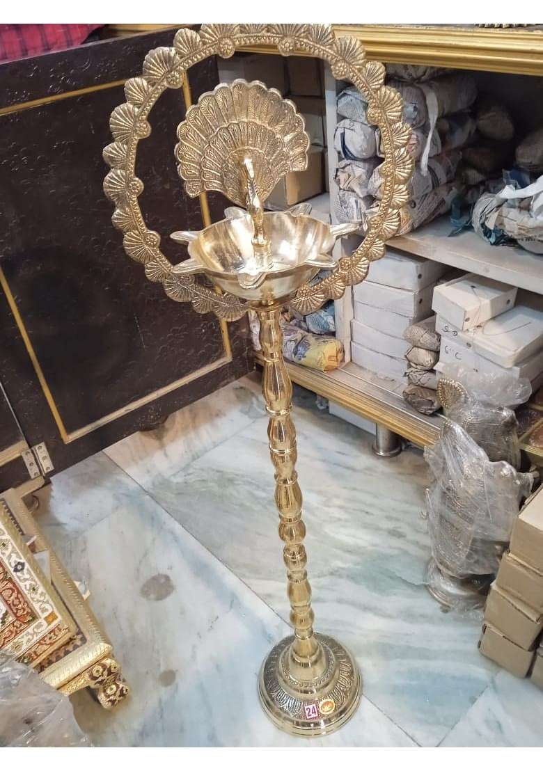 R and M Gold RM 3Ft Diya Dipak Candle Holder Stand Brass Material Design Floor Standing Diya 3Ft Height - Indya