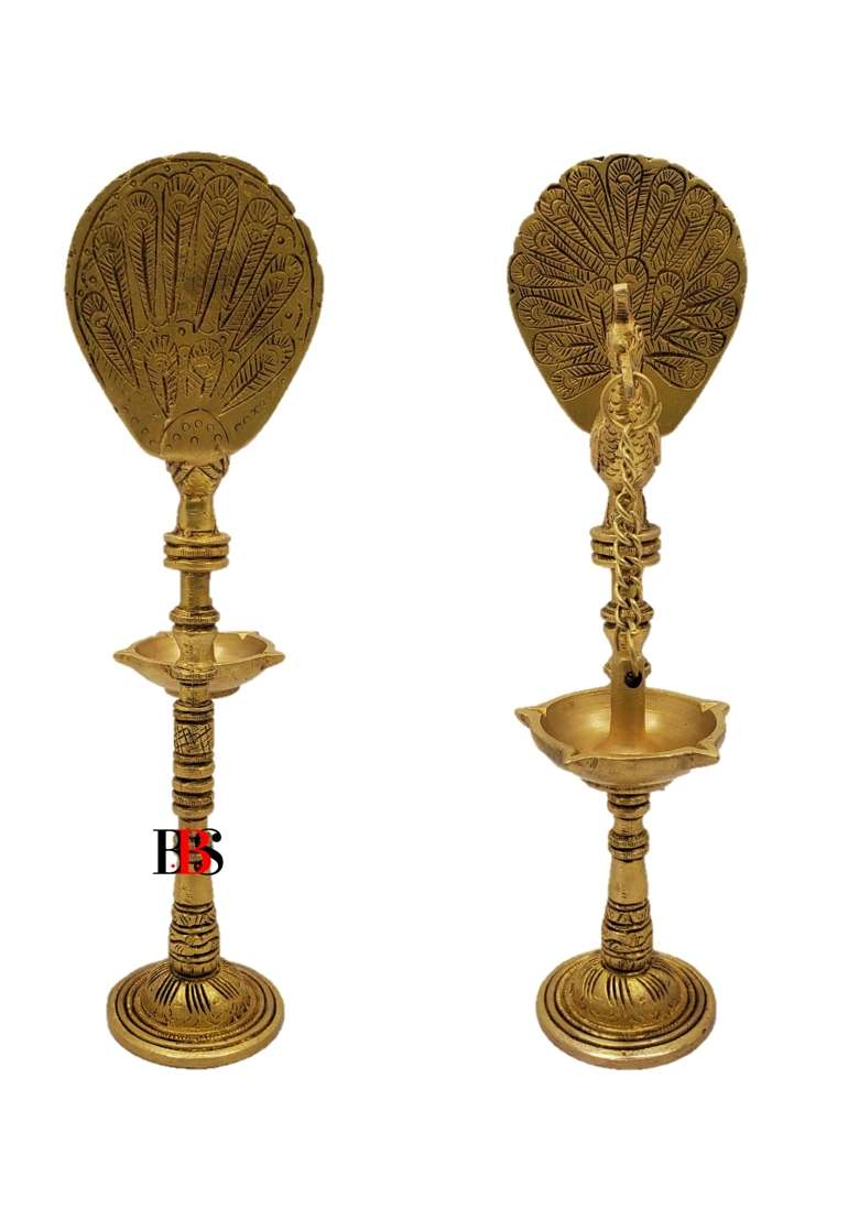 Golden Diya Brass Peacock Hanging Set 2 Deepak Peacock Hanging Brass Diya Oil Lamp Gift Item Pack of 2 - Indya