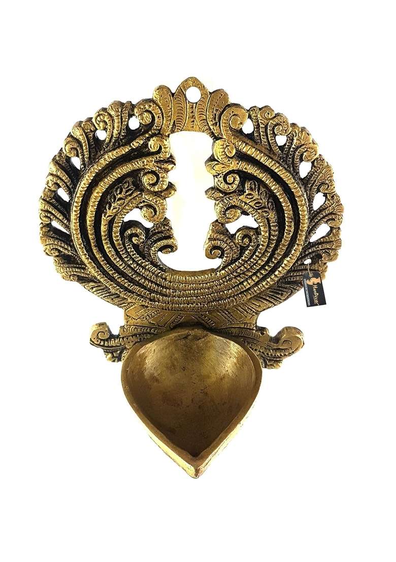 Two Moustaches Ethnic Indian Twin Carving Brass Hanging Diya Pack of 1 - Indya