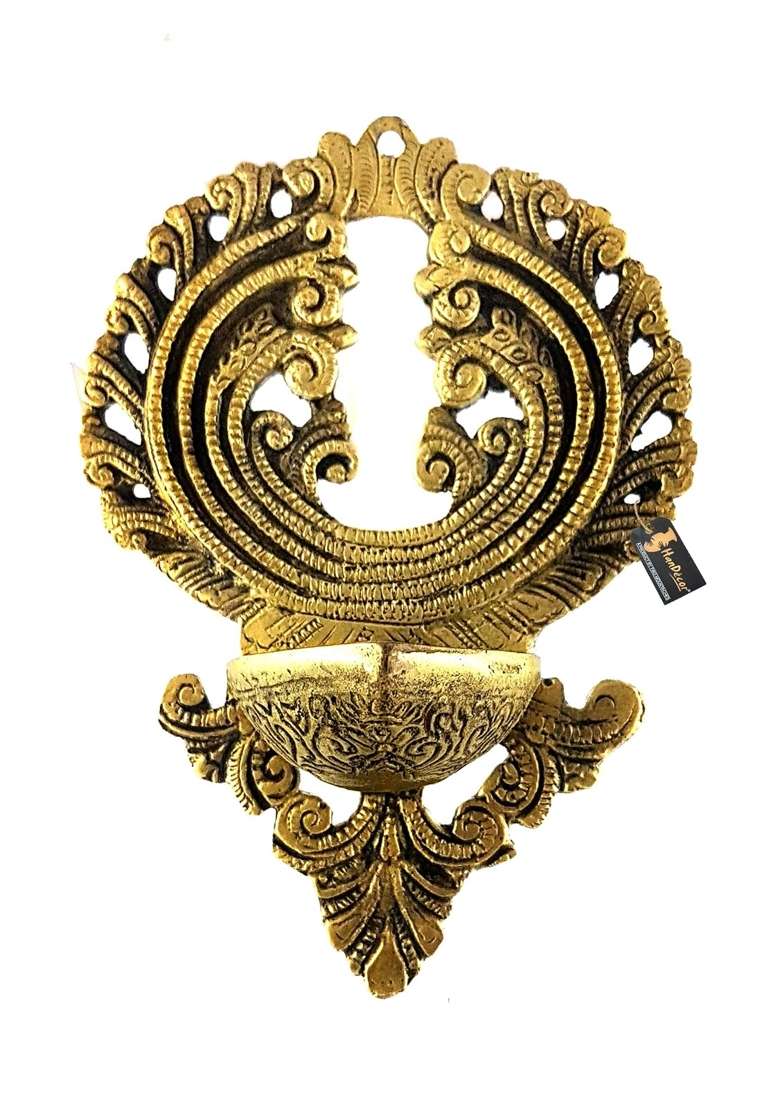 Two Moustaches Ethnic Indian Twin Carving Brass Hanging Diya Pack of 1 - Indya