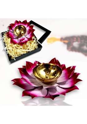 Lamina Lotus Shaped Large Size Brass Diya for Puja 6Inch Pink Petals Set of 10