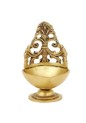 Jaszz Art Brass Small Diya Oil Lamp 4 Point 7IN Tall 400 G Home Decor