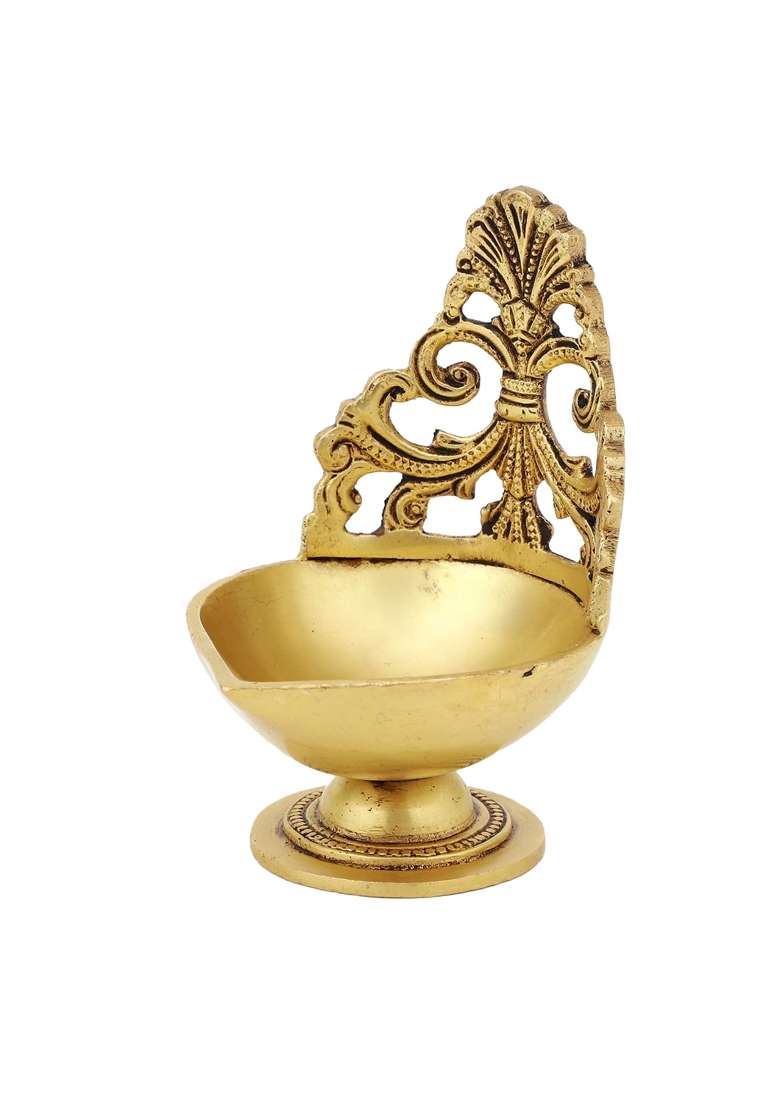 Jaszz Art Brass Small Diya Oil Lamp 4 Point 7IN Tall 400 G Home Decor - Indya