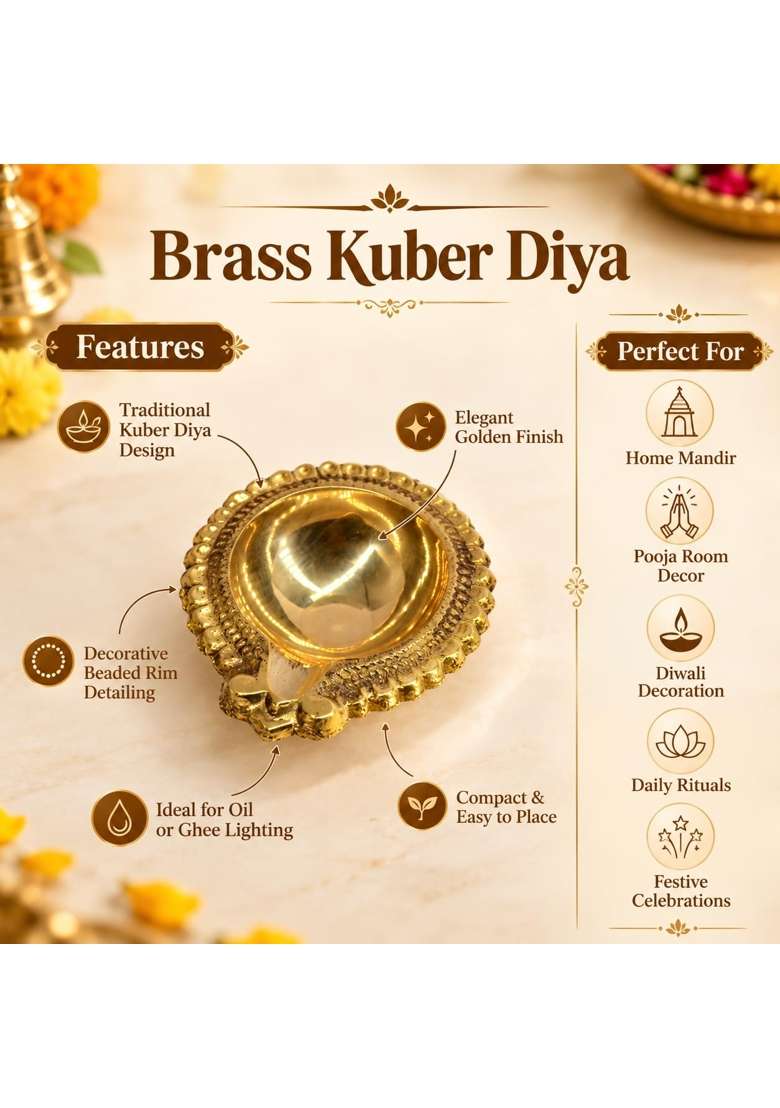 Craftvatika Golden Kuber Pure Brass Diya Oil Lamp for Pooja Diwali Decor Items Pack of 6 - Indya