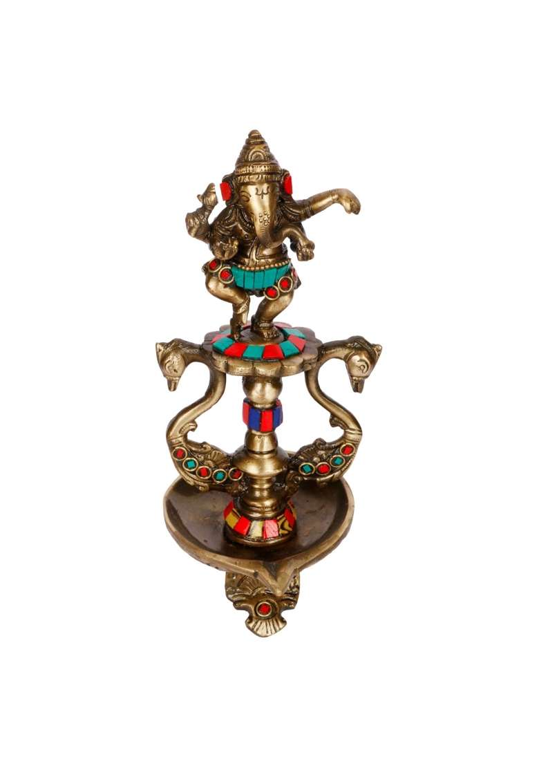 Artvarko Gold Brass Dancing Ganesha Diya Oil Lamp Statue Ganesh on Swan Showpiece Home Pooja Gifts Decor 8 - Indya