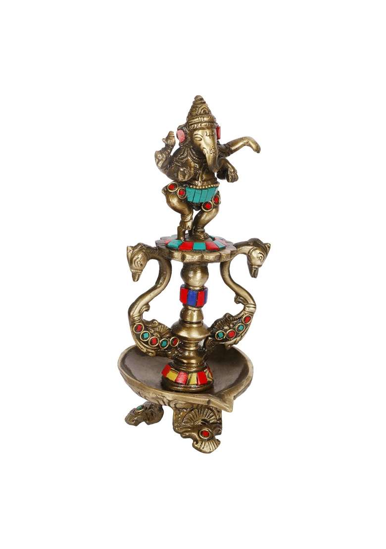Artvarko Gold Brass Dancing Ganesha Diya Oil Lamp Statue Ganesh on Swan Showpiece Home Pooja Gifts Decor 8 - Indya