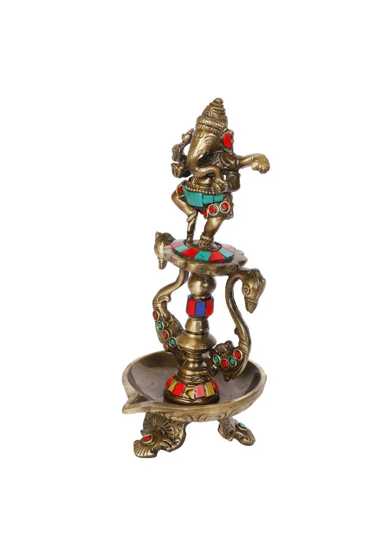 Artvarko Gold Brass Dancing Ganesha Diya Oil Lamp Statue Ganesh on Swan Showpiece Home Pooja Gifts Decor 8 - Indya