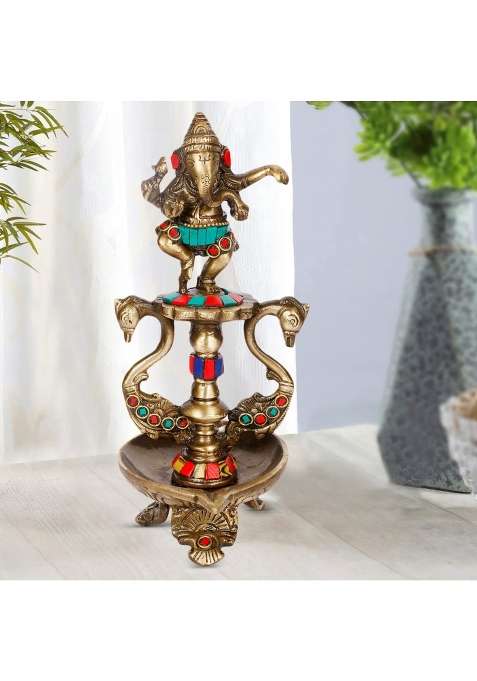 Artvarko Gold Brass Dancing Ganesha Diya Oil Lamp Statue Ganesh on Swan Showpiece Home Pooja Gifts Decor 8