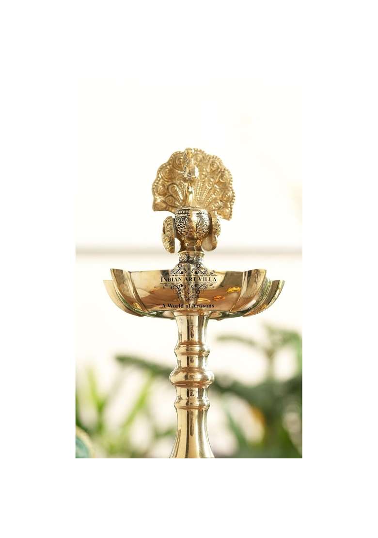 Indian ART Villa Golden Brass Stand Pillar Diya Peacock Design Diwali and Pooja Decor Pack of 2 - Indya