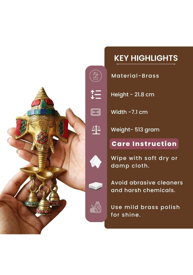 Exclusivelane Golden Divine Ganesha Brass Wall Hanging Diya 100 Percent Pure Brass 21 Point 8 CM 5 ML - Indya